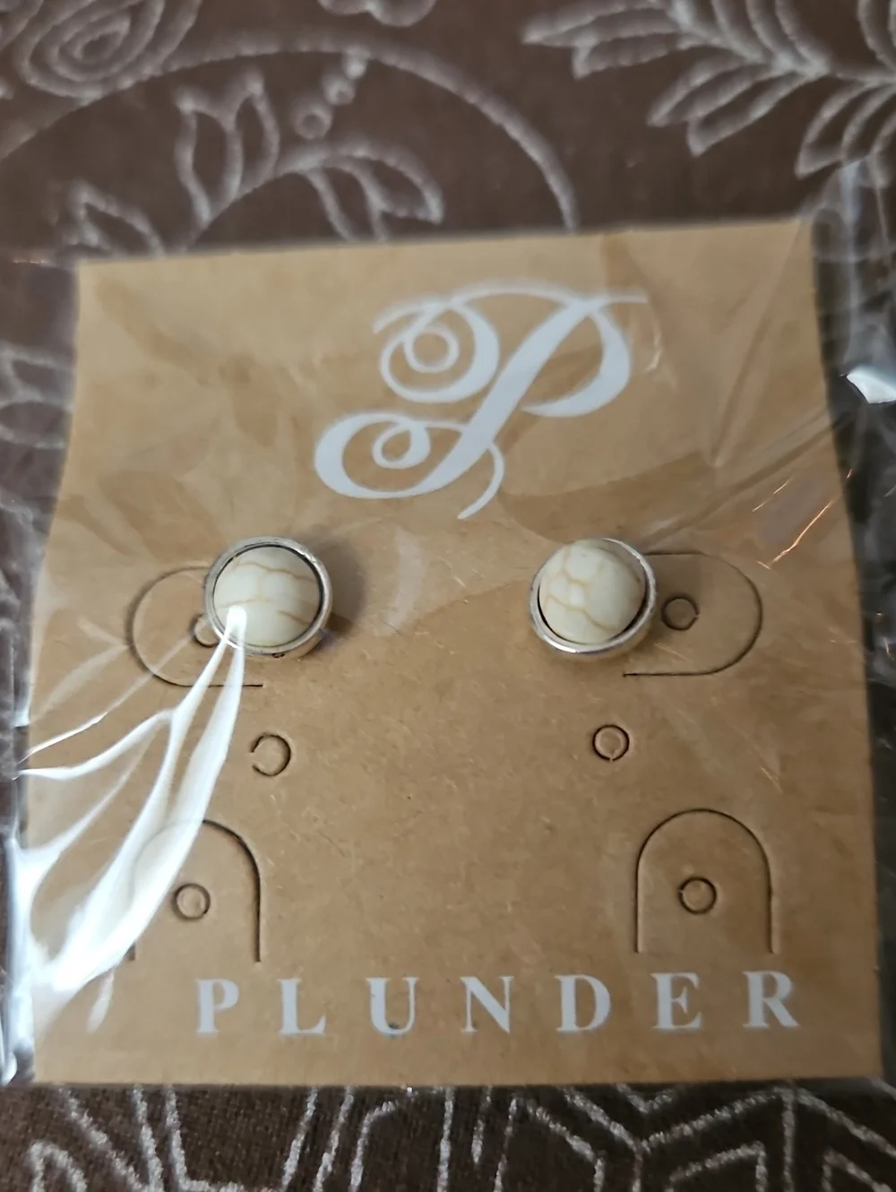 PLUNDER DESIGN White Marbled Turquoise Faux Stone Stud Earrings - NEW